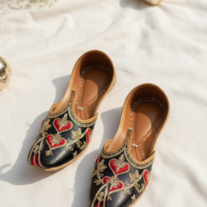 Handcrafted Golden Embroidered Leather Jutti – Festive Edition